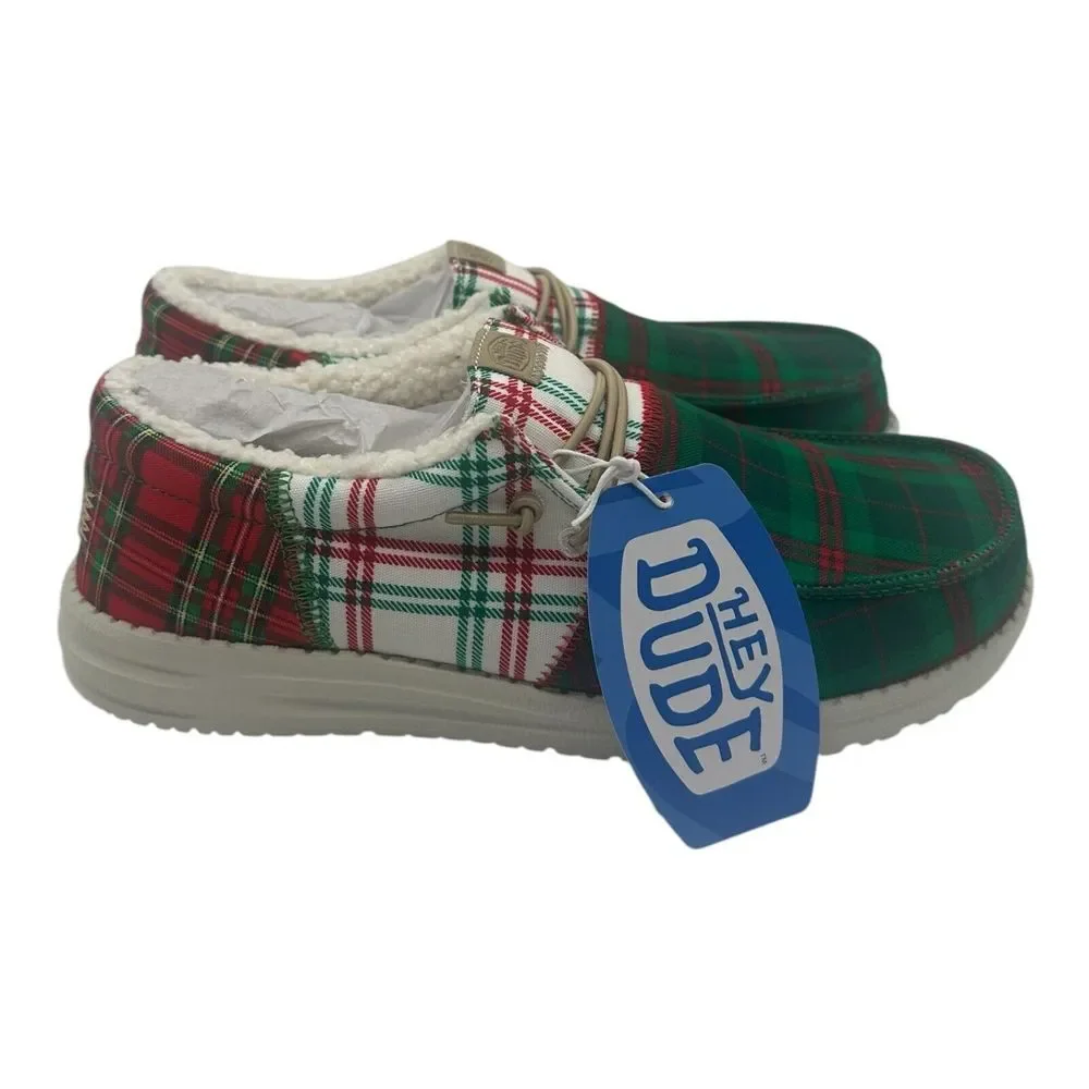 Hey Dude Wally Tri Tartan Plaid Loafer Mens 12 Green White 